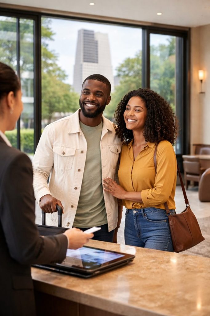 hotels near obama presidential center - couple in a hotel